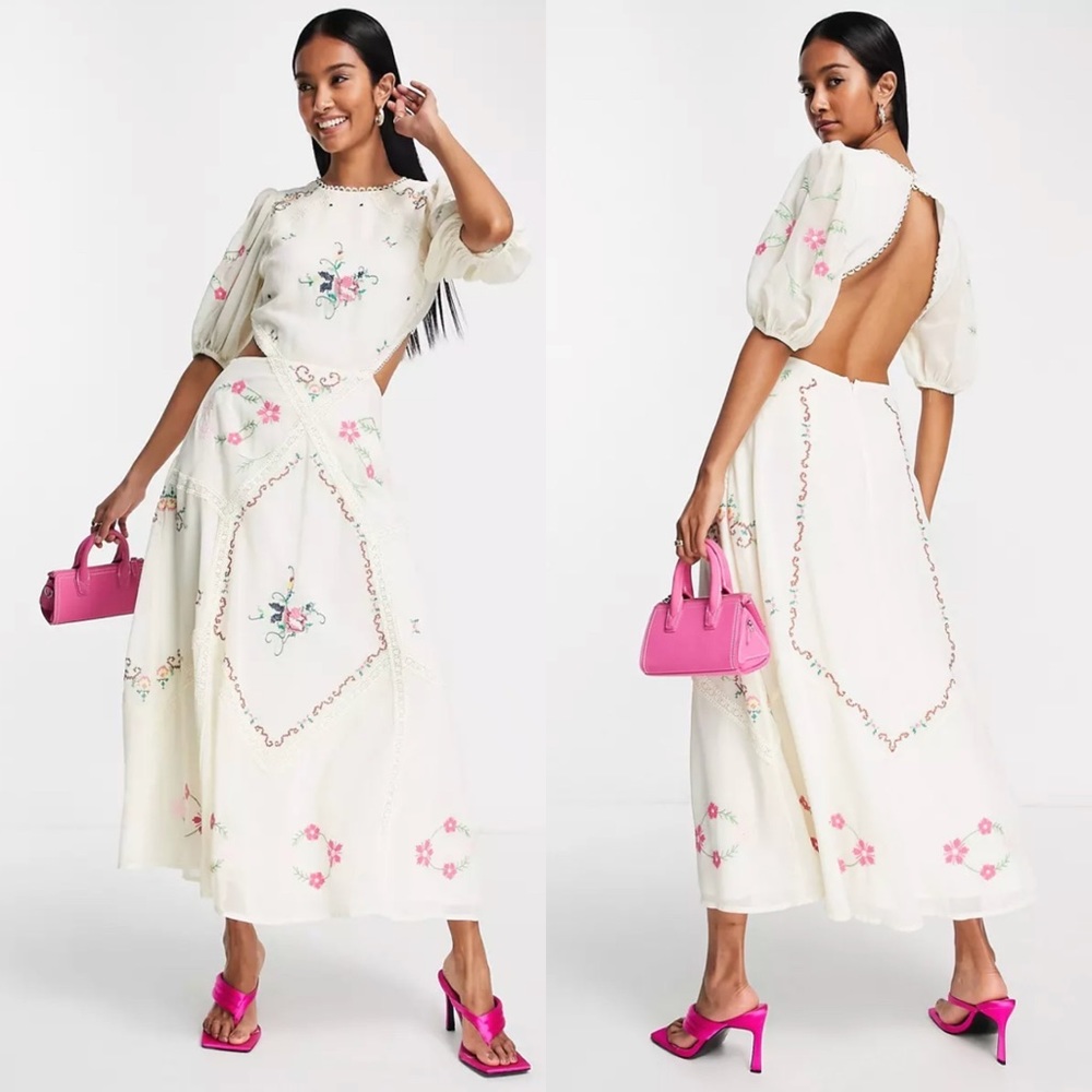 ASOS Design Embroidered Lace Cutout Midi Dress Size US 6